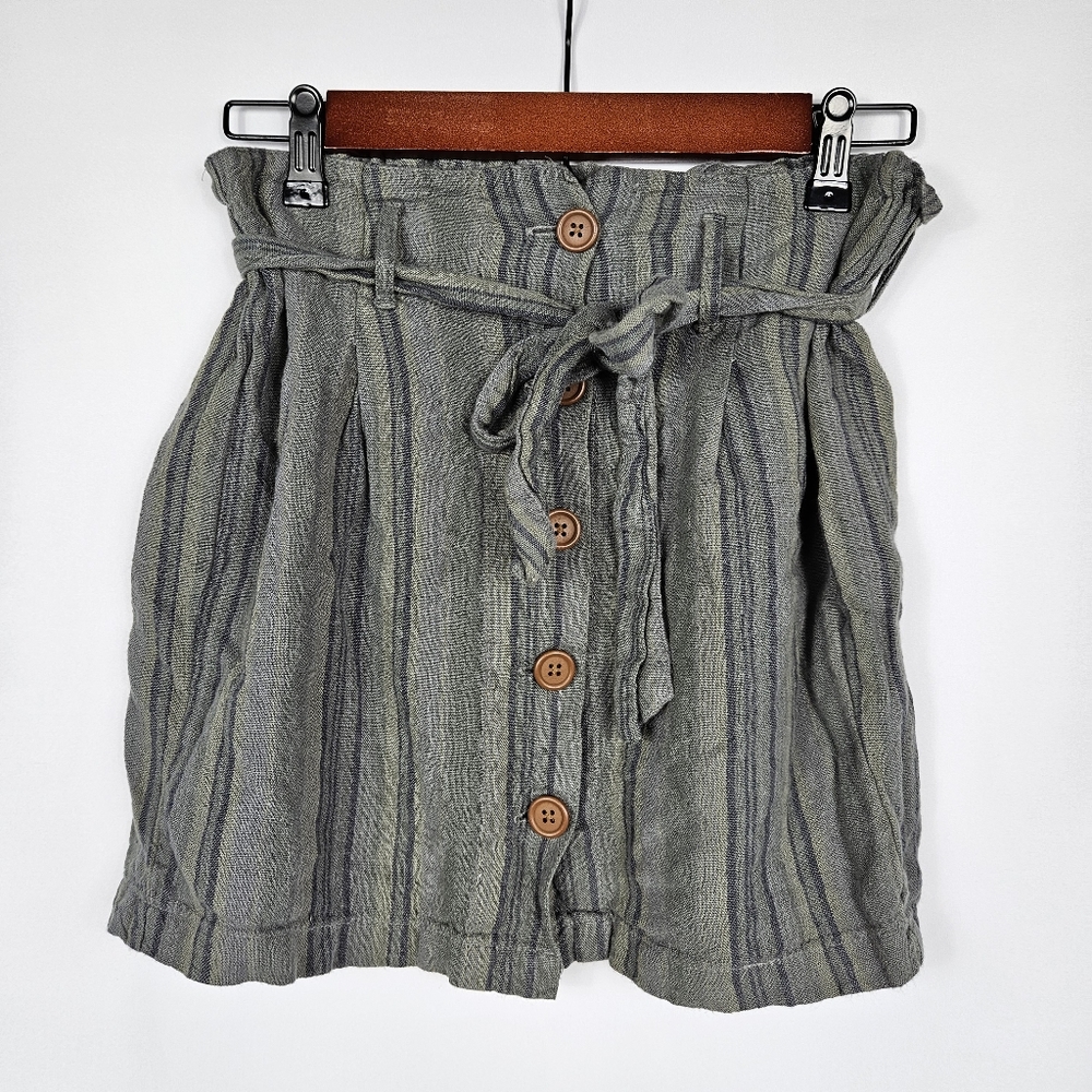 Sky & Sparrow Linen Button Front Mini Skirt Striped Multicolor Sz: XS